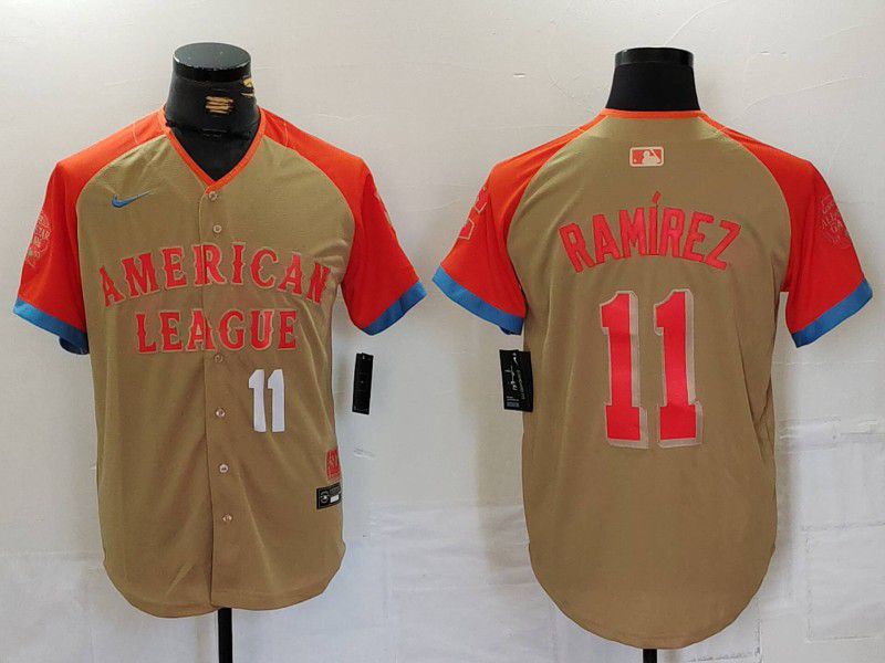Men Cleveland Indians 11 Ramirez Orange All star 2024 Nike MLB Jersey style 2